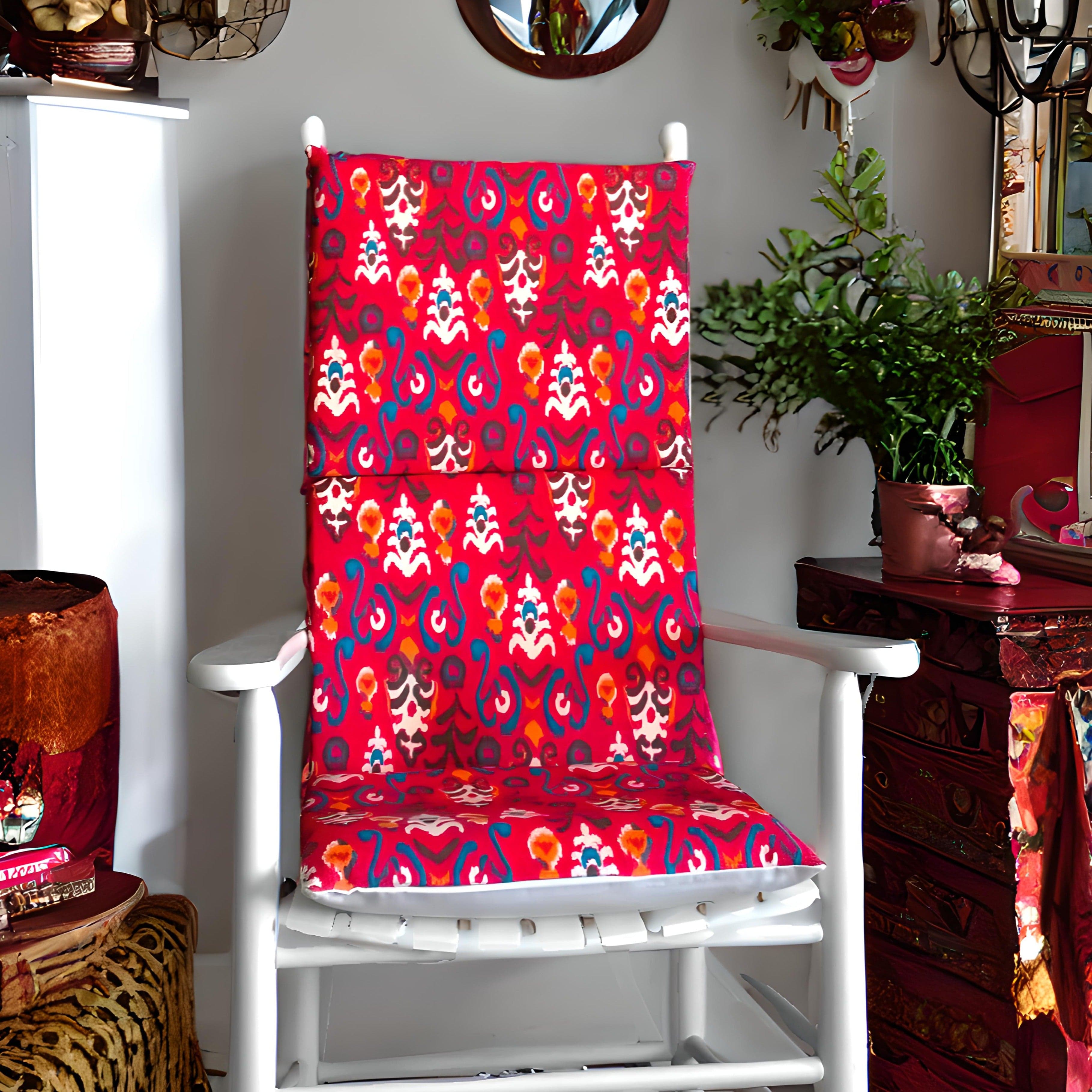 Rockin Cushions Rocking Chair Cushion Textured Red Flower Pattern Rocking Chair Cushion